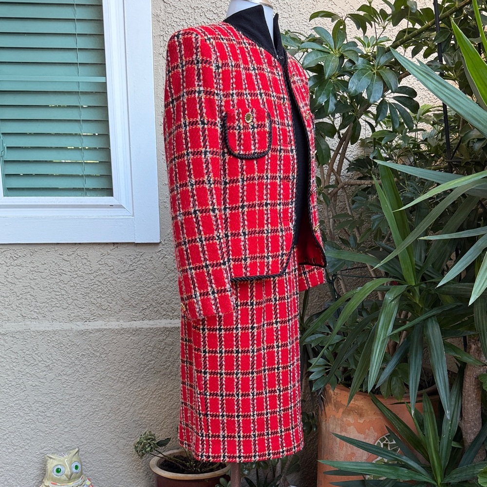 Vintage Multicolored Evan Picone Plaid Tweed Wool Blazer and Skirt Set - Picture 9 of 15
